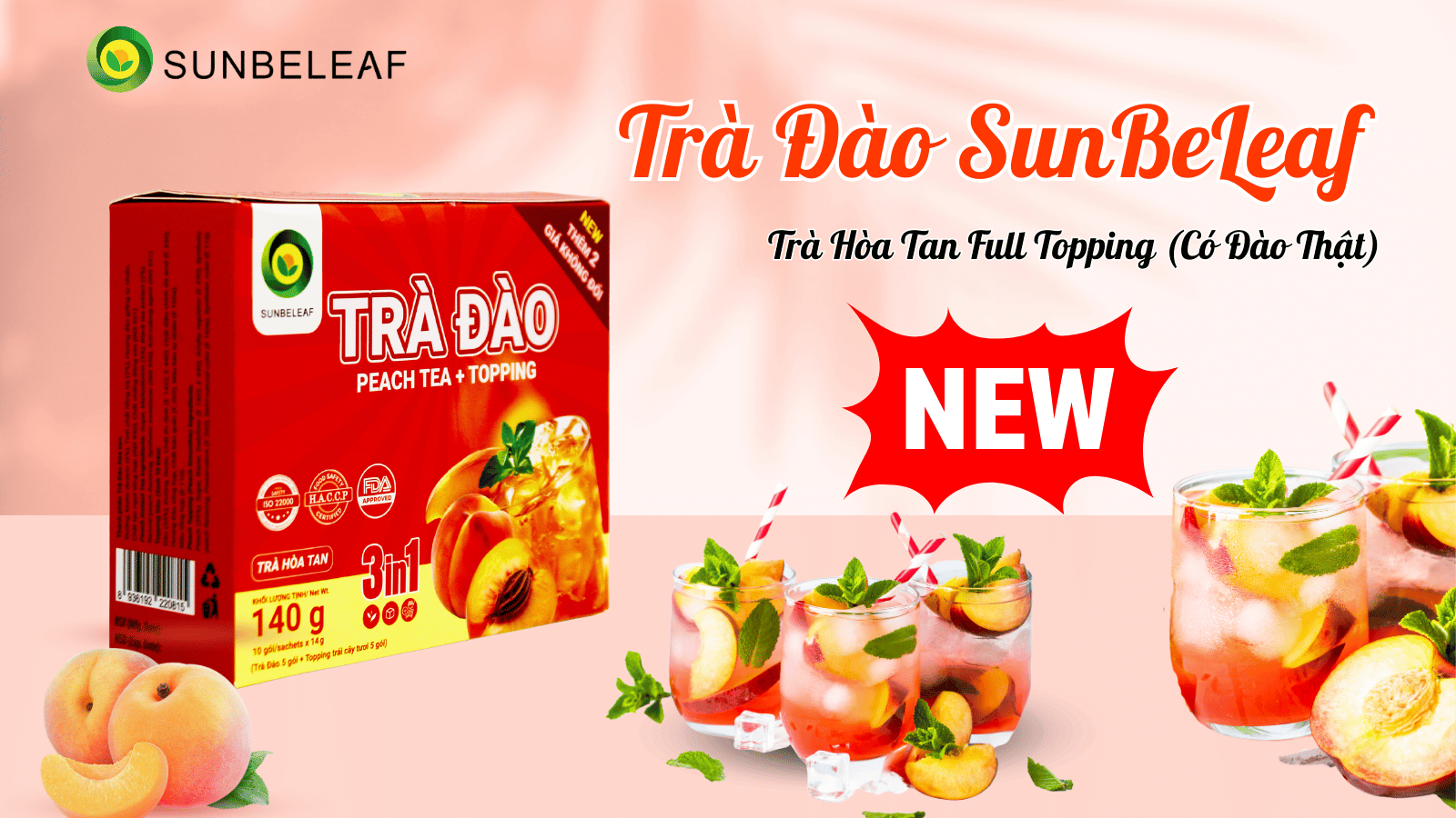 [SẢN PHẨM MỚI] Trà Đào Hòa Tan SunBeLeaf - Trà Fulltoping Có Đào Thật