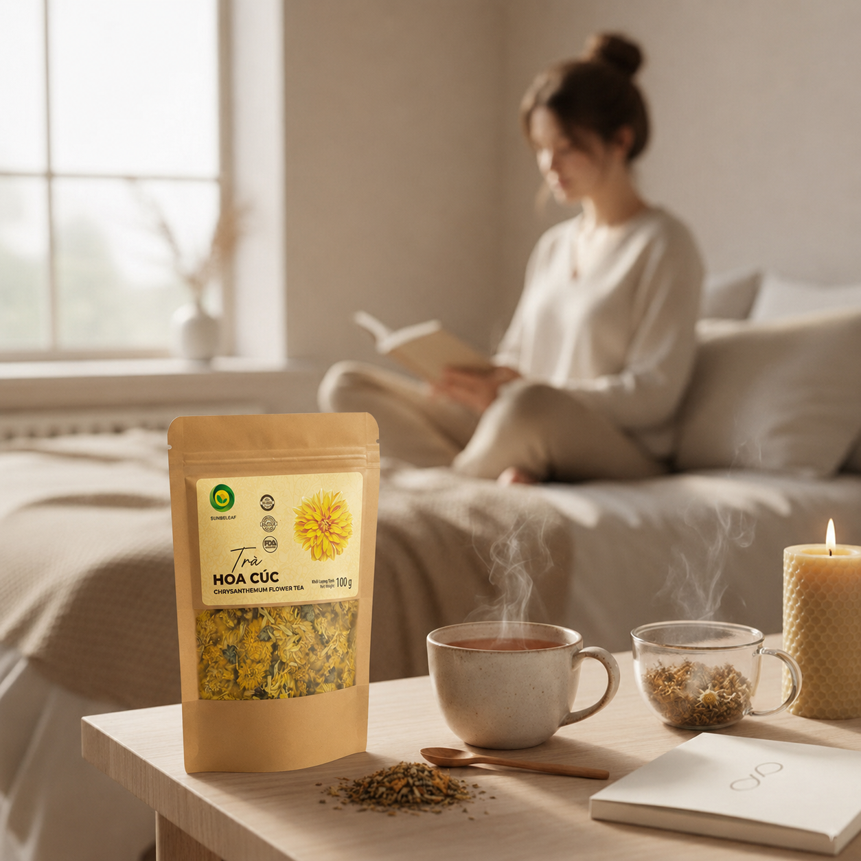 Thưởng thức trà hoa cúc vào khung giờ 4h chiều để giải nhiệt.